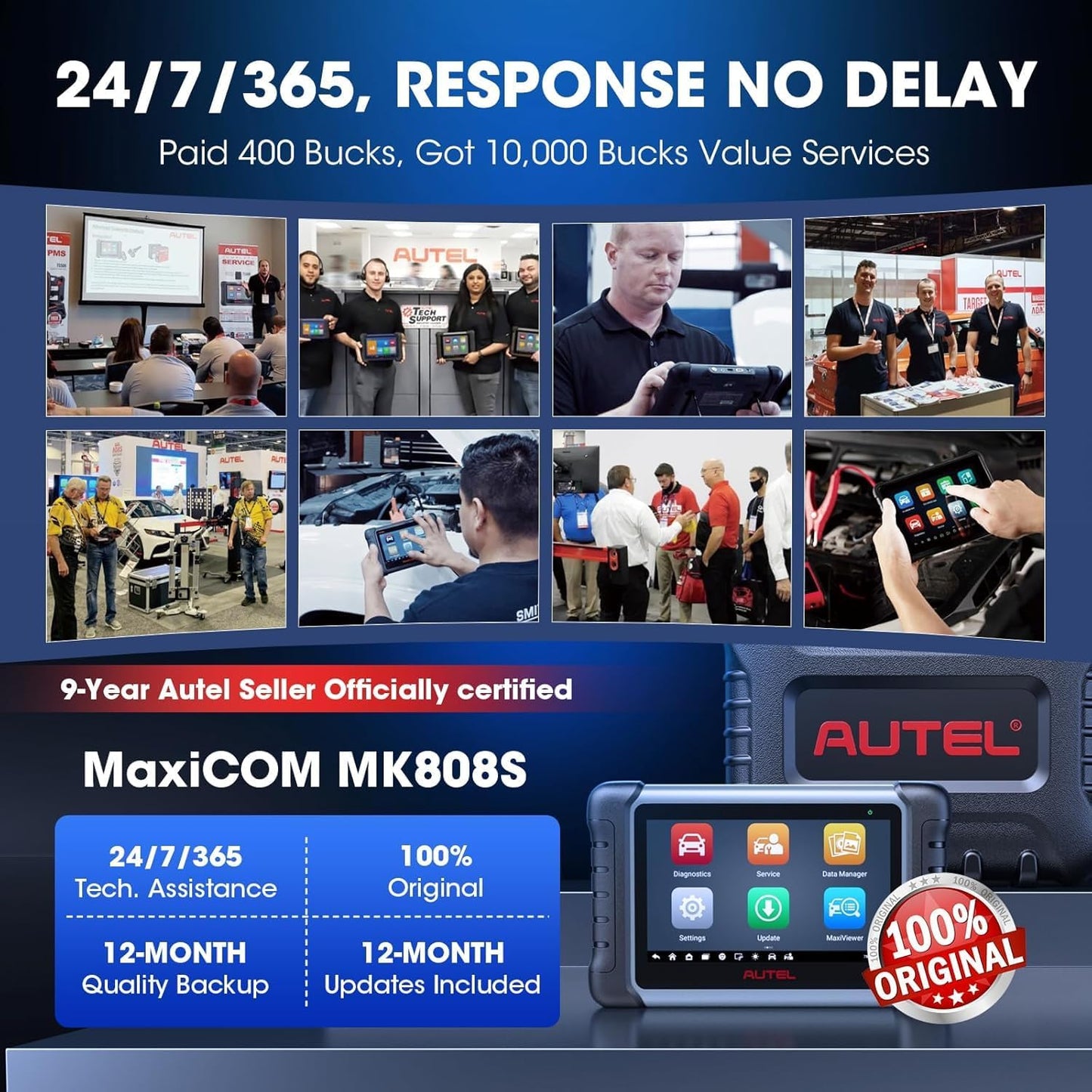 Autel Scanner MaxiCOM MK808S: 2025 Bidirectional Tool as MK808BT Pro MX808S M808Z. Function as MaxiCheck MX900. 28+ Service. Active Test. All System Diagnose. Injector Coding. FCA Autoauth Android 11