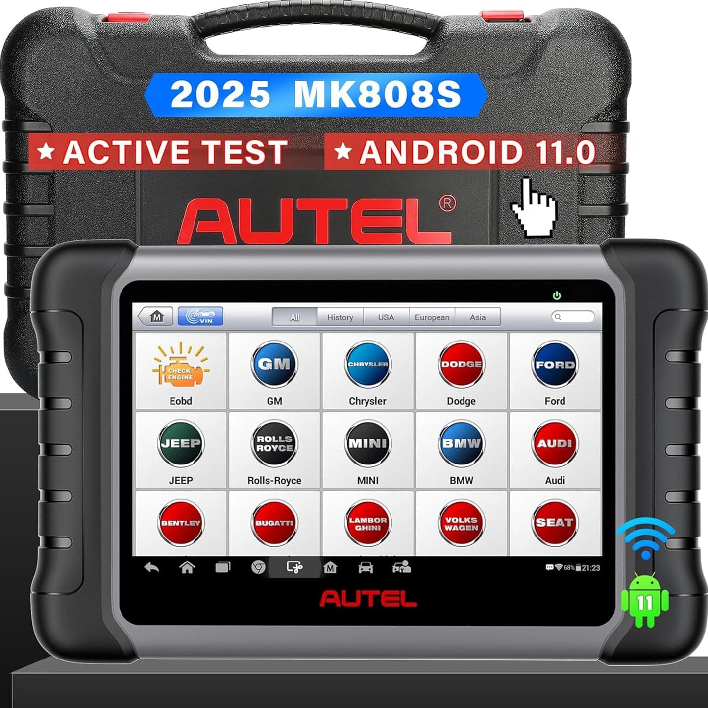 Autel Scanner MaxiCOM MK808S: 2025 Bidirectional Tool as MK808BT Pro MX808S M808Z. Function as MaxiCheck MX900. 28+ Service. Active Test. All System Diagnose. Injector Coding. FCA Autoauth Android 11